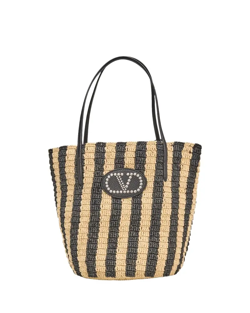 Valentino Garavani Striped Raffia Bucket Bag