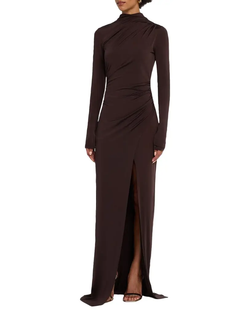 LAPOINTE Ruched Mock-Neck Jersey Column Gown