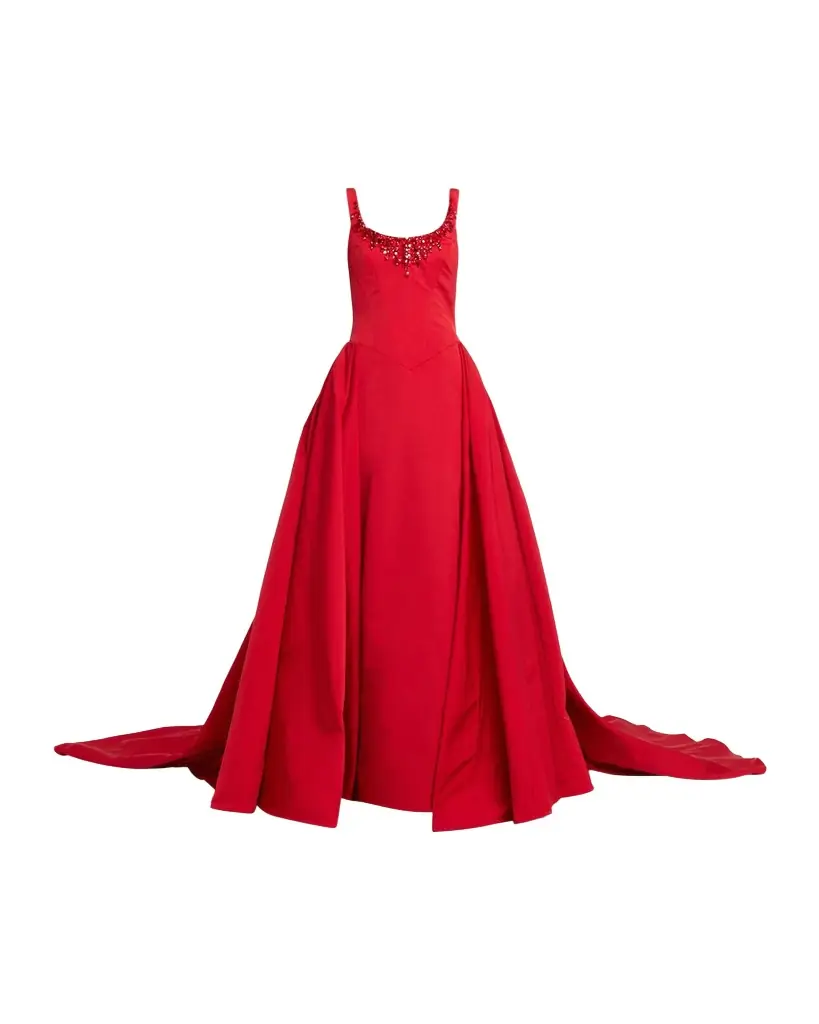 Pamella Roland Crystal Sleeveless Faille Gown