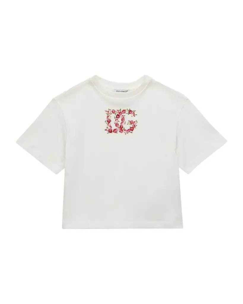 Dolce & Gabbana Girl 's Floral DG Logo Jersey T-Shirt, Size 8-12