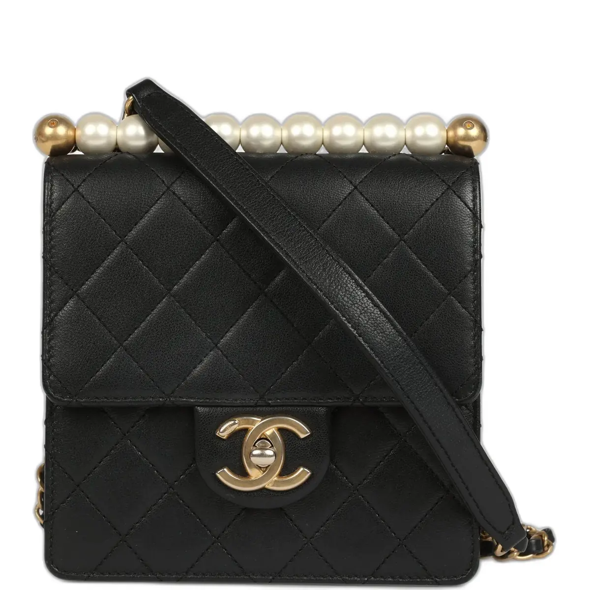 Chanel Pre-owned Chanel Chic Pearls Flap Bag Black Calfskin Brushed Gold Hardware