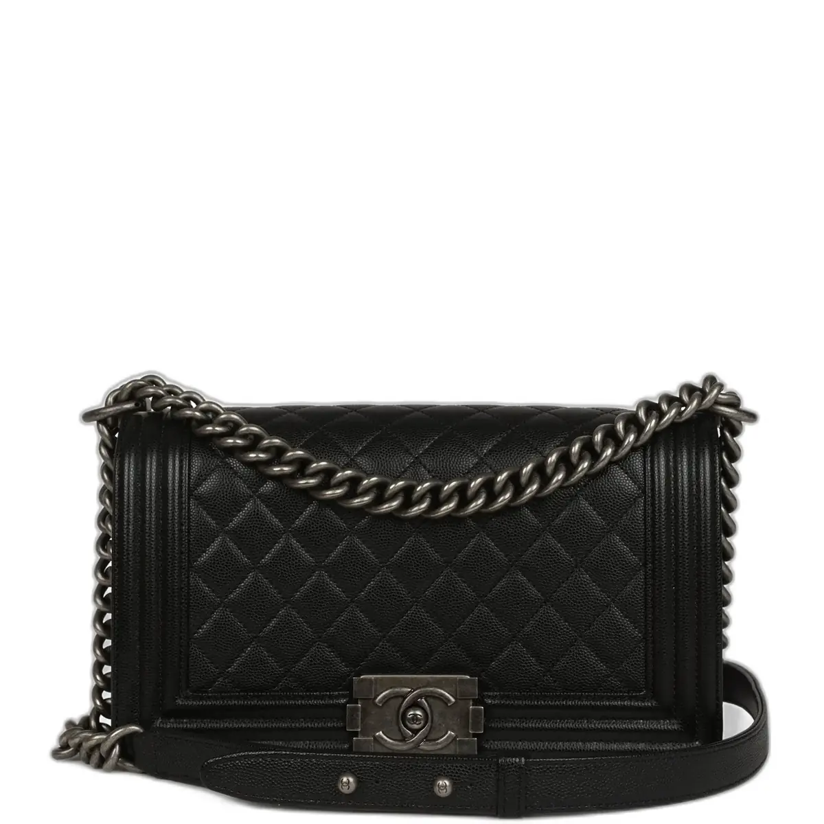 Chanel Pre-owned Chanel Medium Boy Bag Black Caviar Aged Ruthenium Hardware