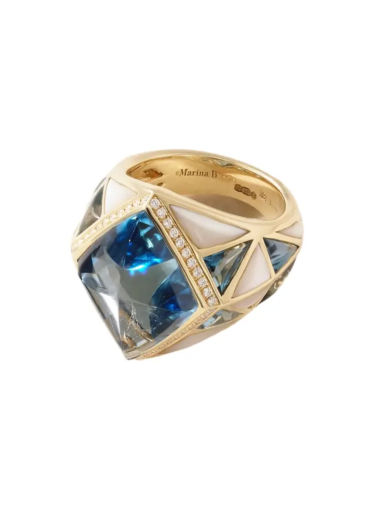 Marina B 18-karat Gold Topaz, Diamond And Mother-of-pearl Ring
