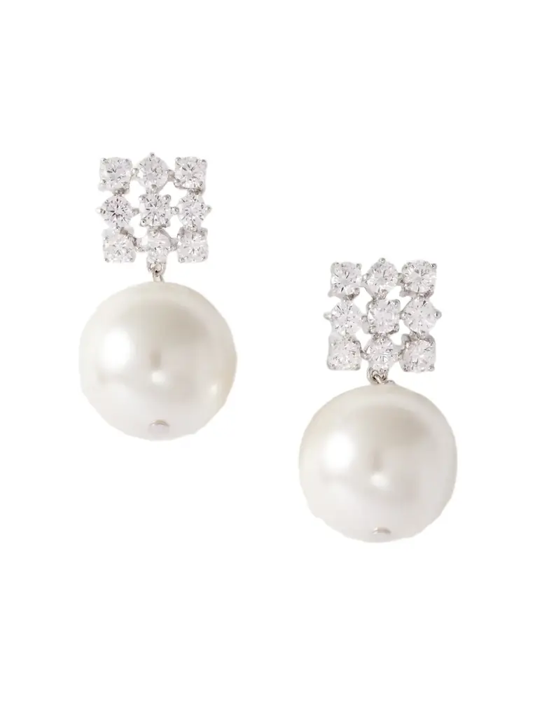 Completedworks Rhodium-plated, Cubic Zirconia And Pearl Earrings
