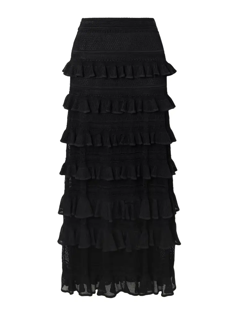 Zimmermann Luna Ruffled Crocheted Midi Skirt