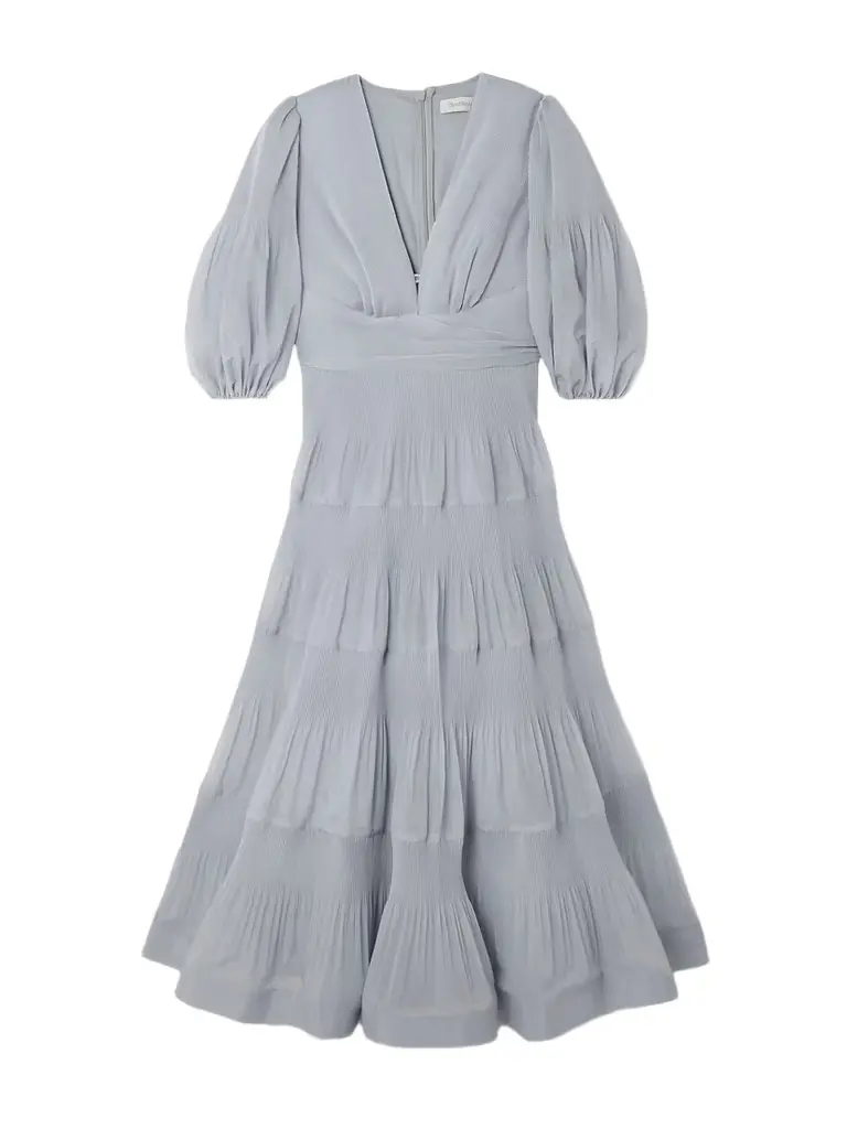 Zimmermann Tiered Plissé Silk-organza Midi Dress