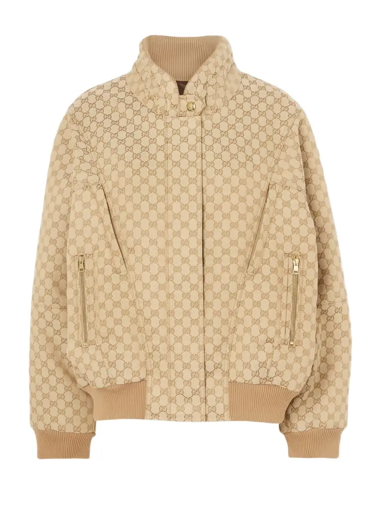 Gucci Canvas-jacquard Turtleneck Bomber Jacket