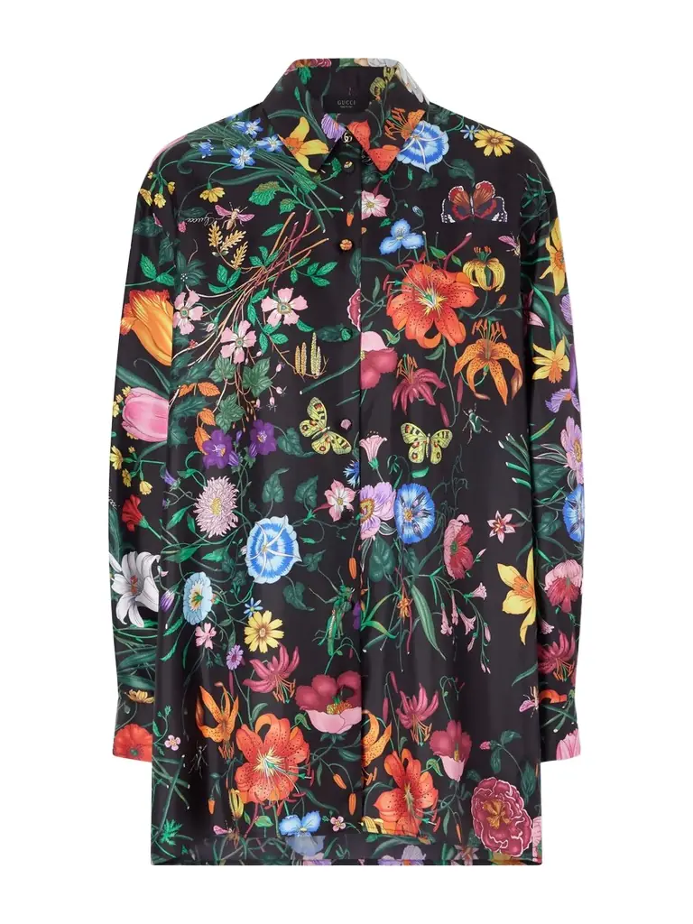 Gucci Floral-print Silk-twill Shirt
