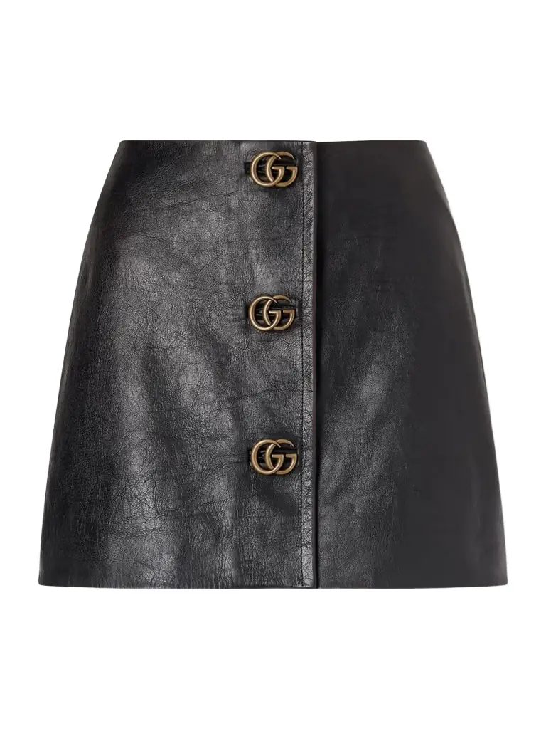 Gucci Embellished Textured-leather Mini Skirt
