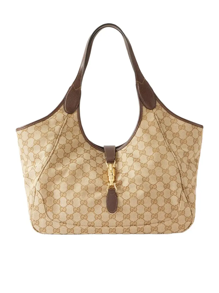 Gucci Mercato Medium Leather-trimmed Canvas-jacquard Shoulder Bag