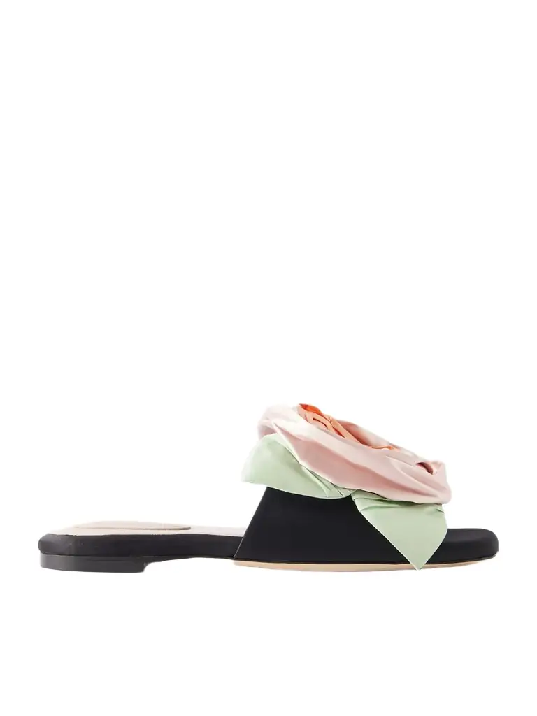 Simone Rocha Floral-appliquéd Satin Slides