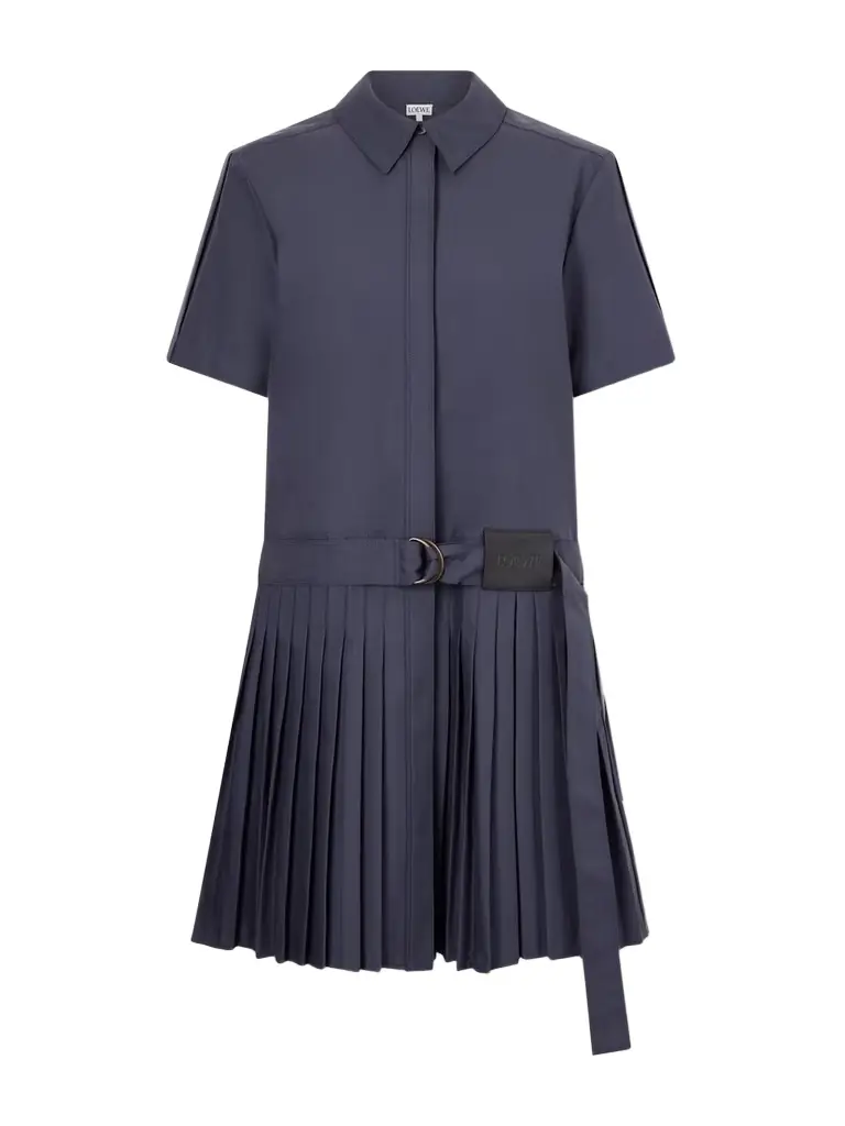 Loewe Belted Pleated Cotton-blend Mini Shirt Dress