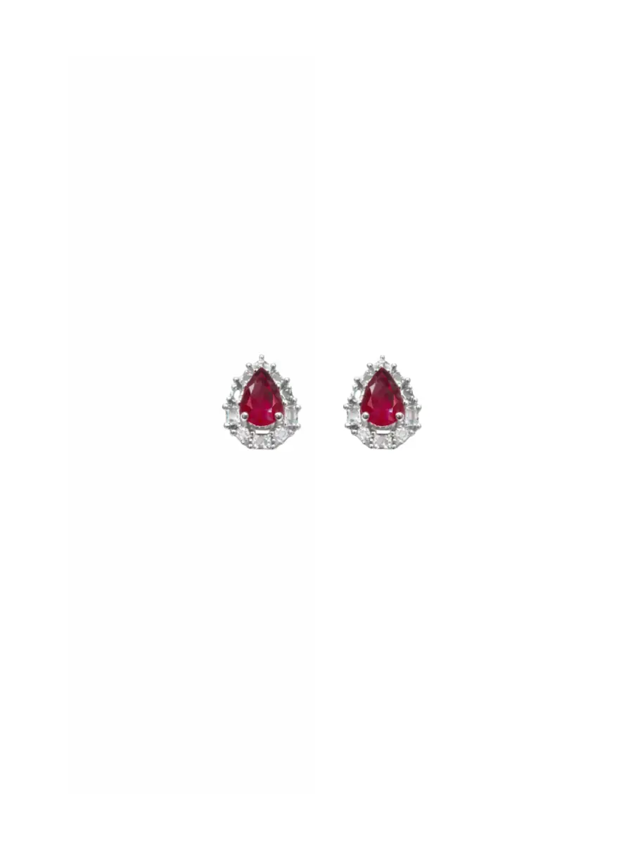 Wish Fine Jewelry 1.04ct Diamond Ruby 18K Gold Sunburst Pear Stud Earrings