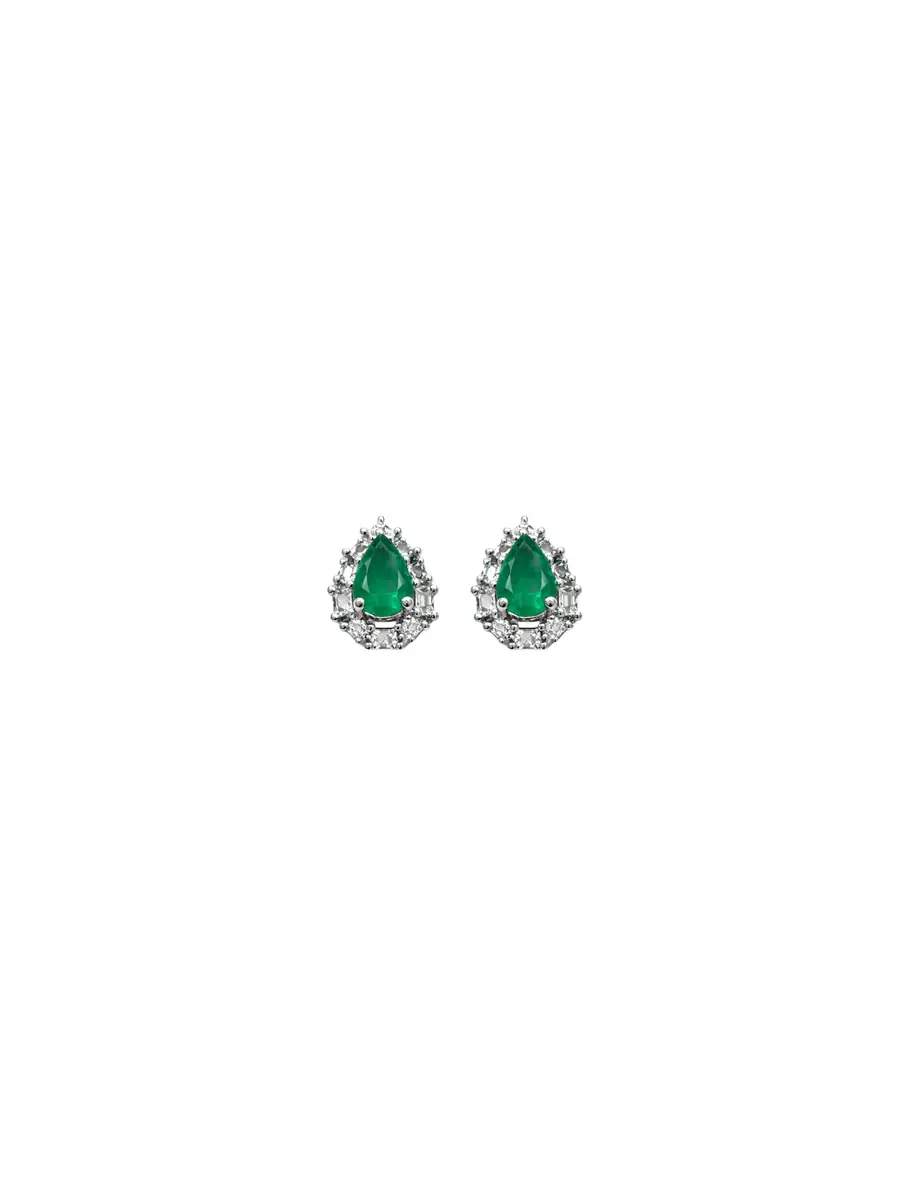 Wish Fine Jewelry 1.14ct Diamond Emerald 18K Gold Sunburst Pear Stud Earrings
