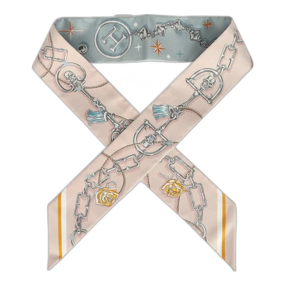 hermes Hermes "C'est La Fete" Bleu Glacier, Rose Poudre and Gris Multi Silk Twilly Pair