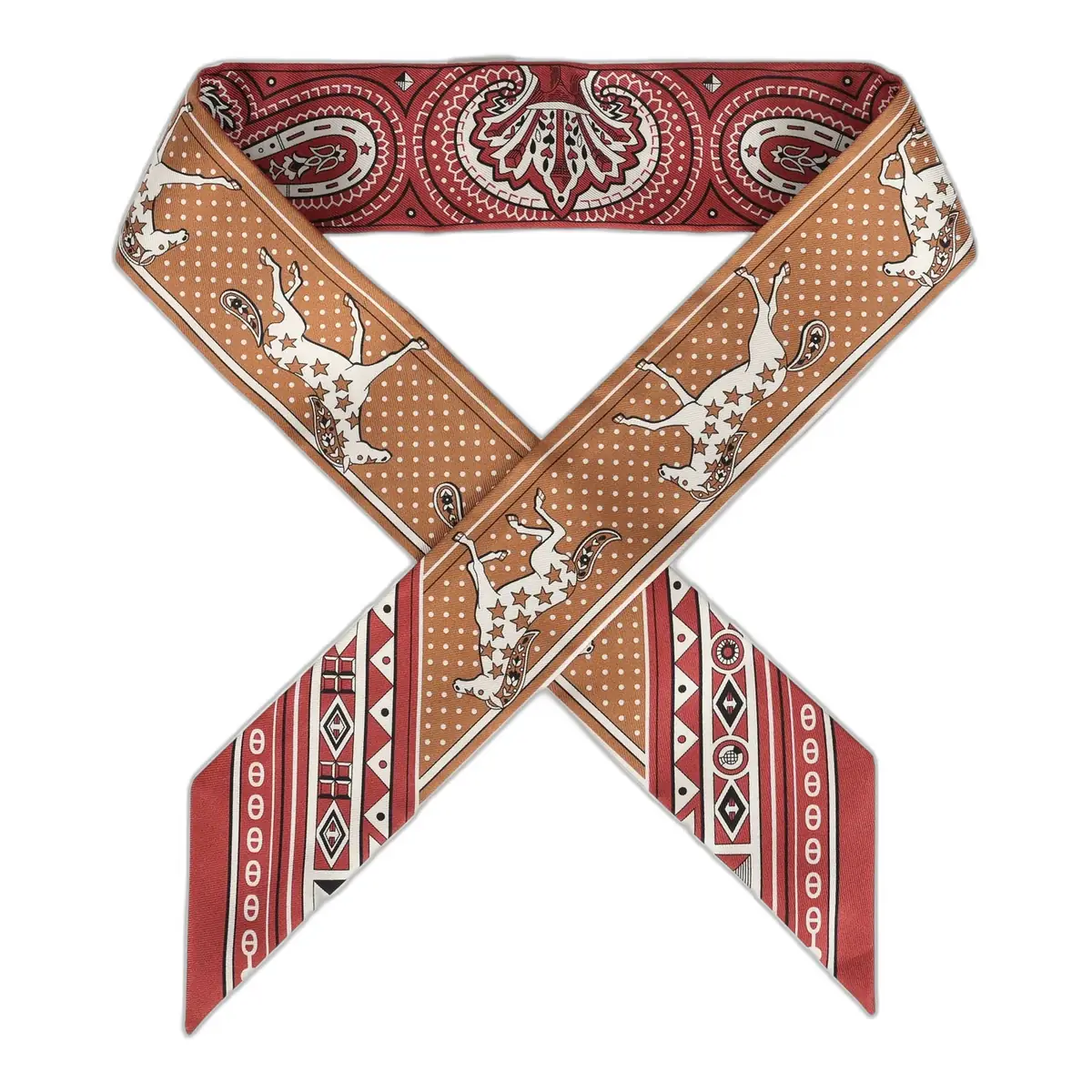 hermes Hermes "Cheval De Coeur Bandana" Caramel, Terre De Sienne and Blanc Multi Silk Twilly Pair