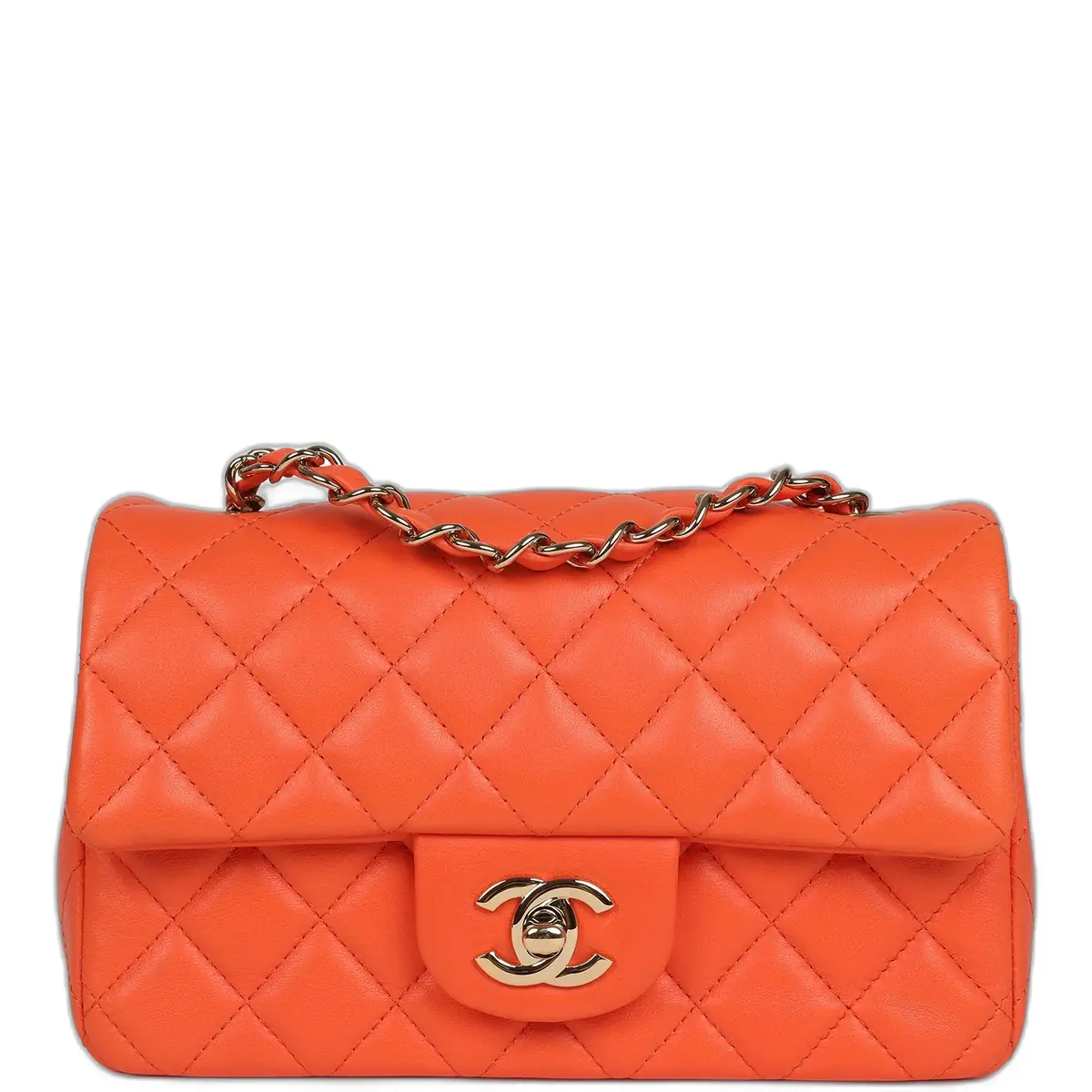 Chanel Pre-owned Chanel Mini Rectangular Flap Bag Orange Lambskin Light Gold Hardware