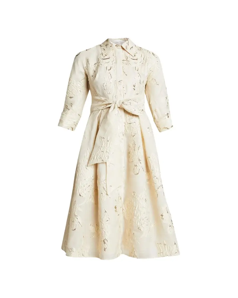 Rickie Freeman for Teri Jon Metallic Jacquard Belted Shirtdress