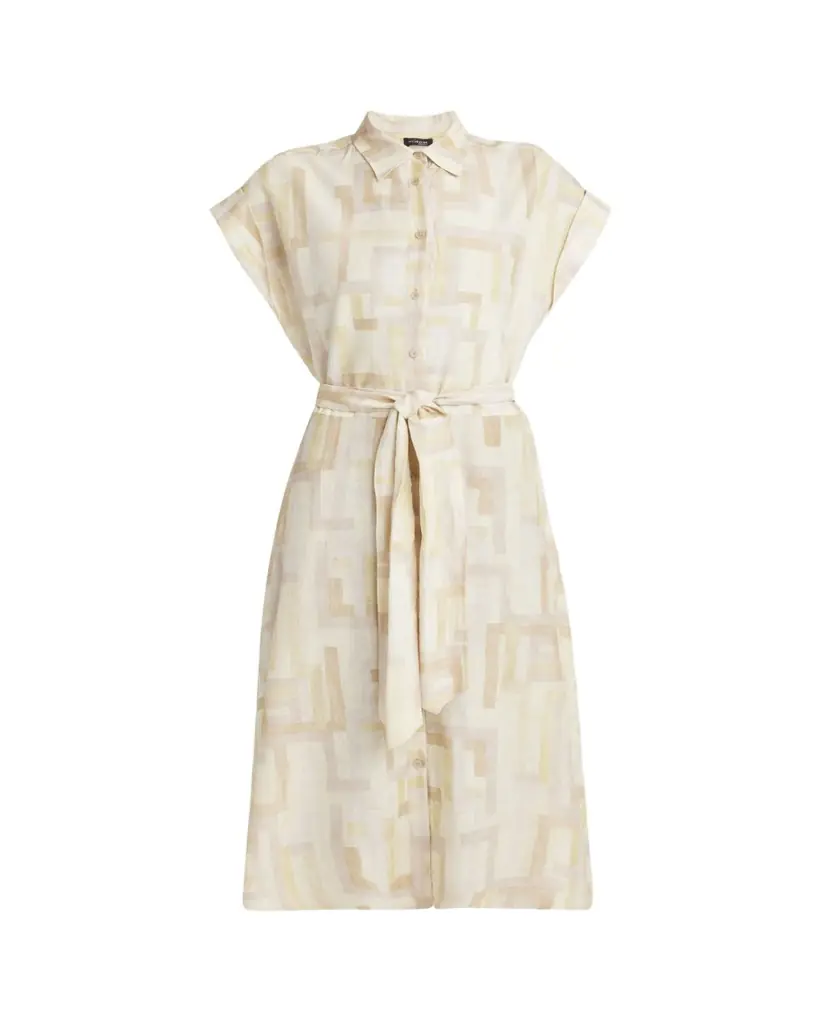 Kiton Abstract Watercolor Belted Dress