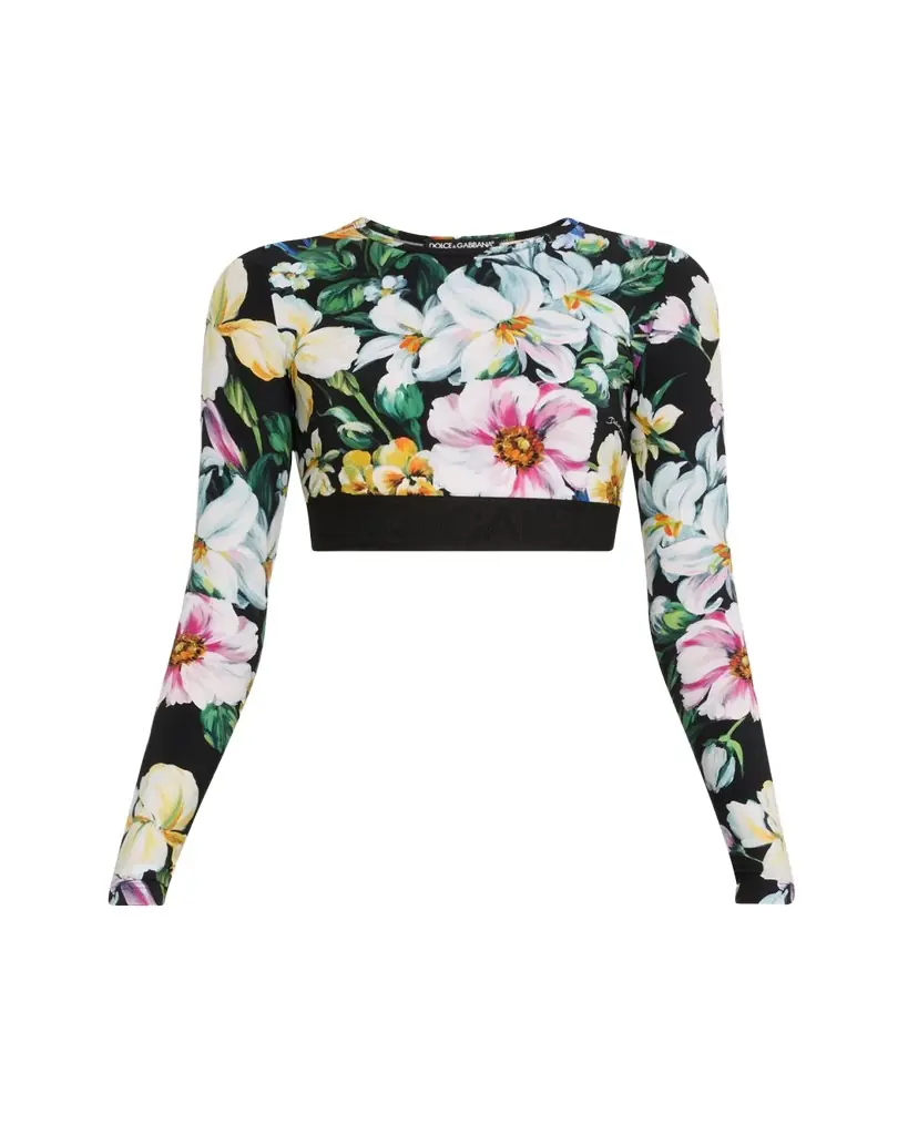 Dolce & Gabbana Mix Fiori Long-Sleeve Crop Top