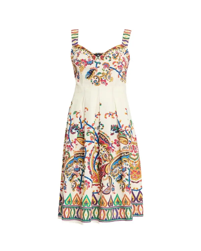 Etro Paisley Floral-Print Sleeveless Pleated Midi Dress