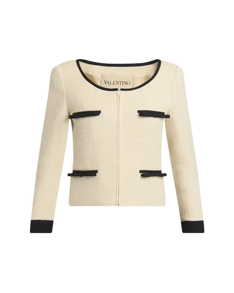 Valentino Garavani Bow Tweed Tailored Zip Jacket