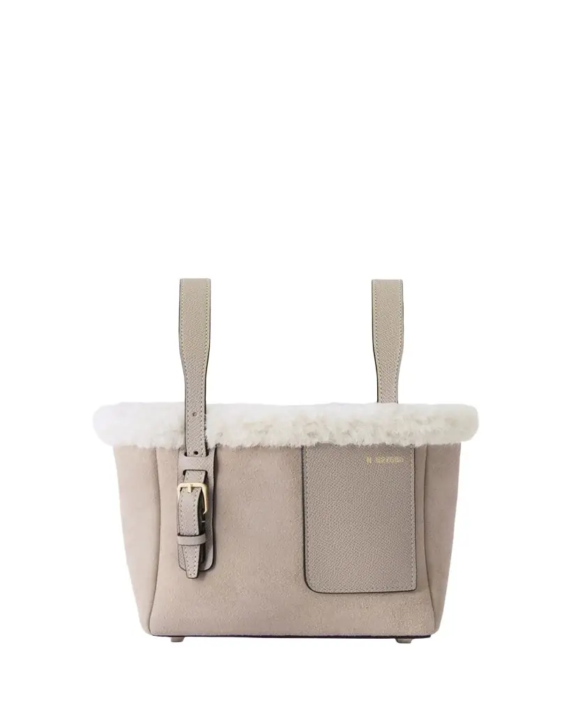 Valextra Mini Suede & Shearling Bucket Bag