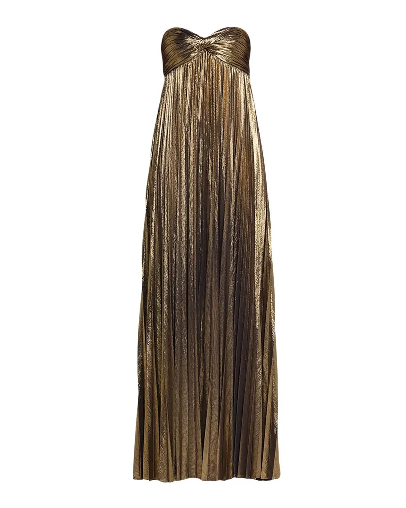 Retrofete Zoa Strapless Lamé Twisted-Bodice Gown