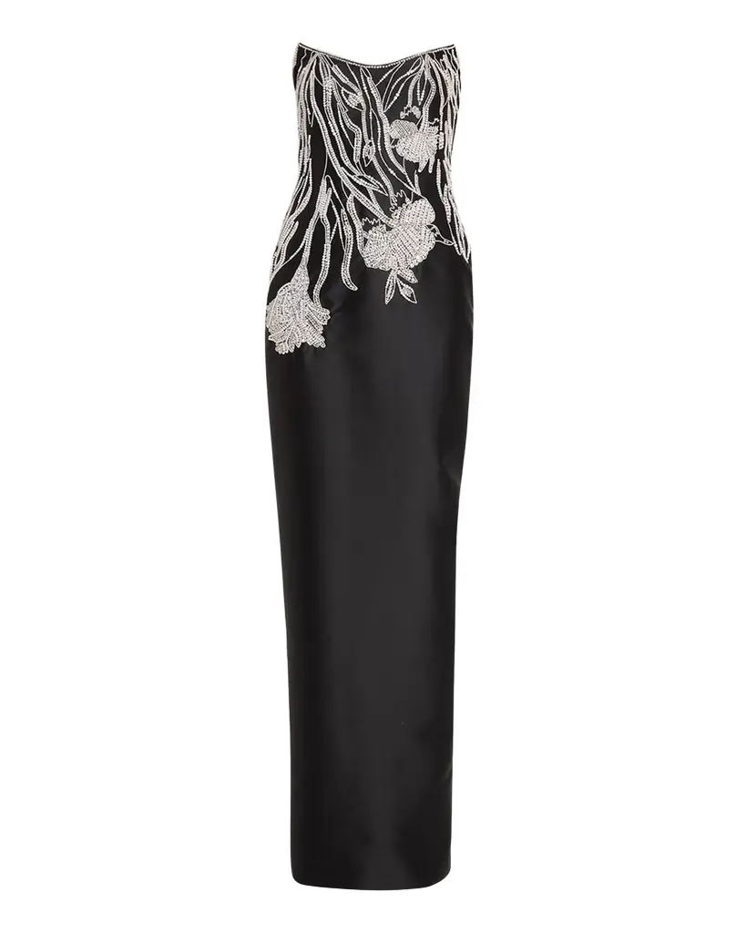 Pamella Roland Embellished Mikado Silk Strapless Gown