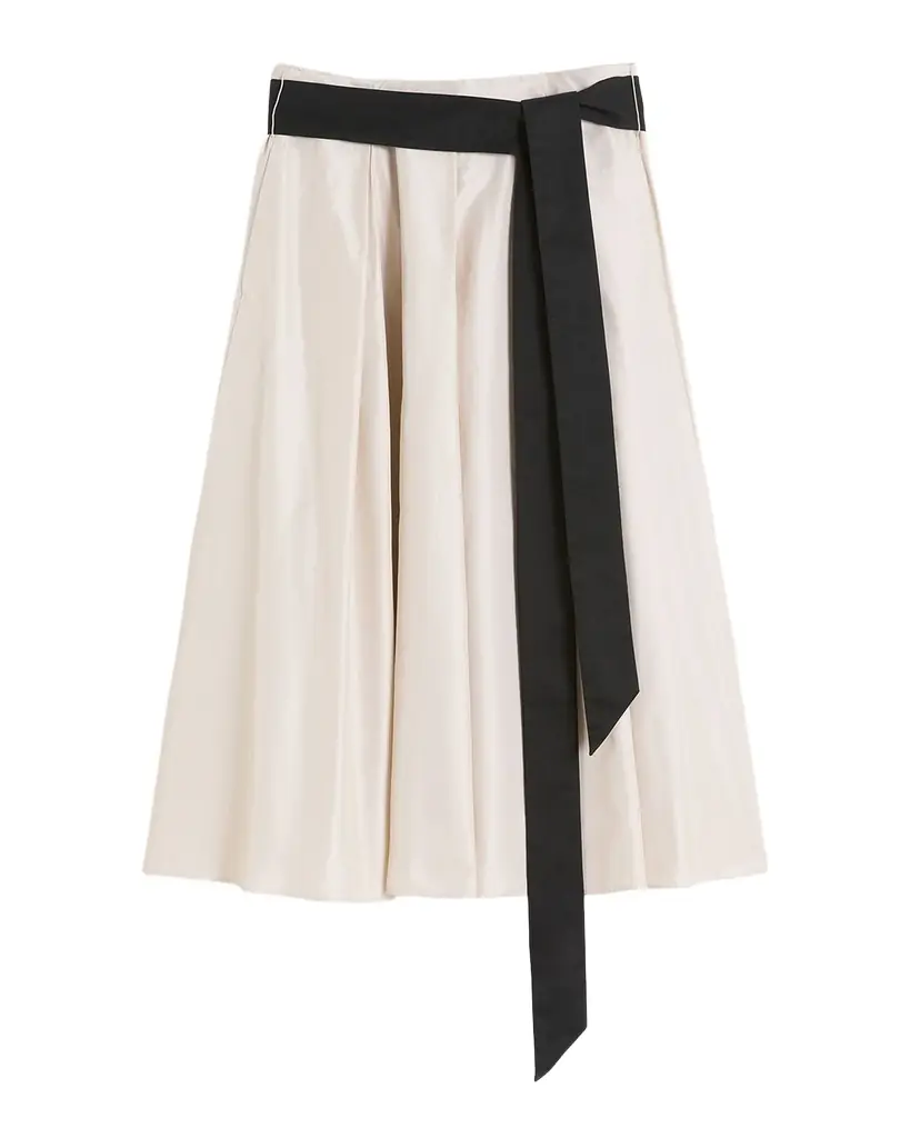 Max Mara Baschi Waist-Sash Pleated Taffeta Midi Skirt