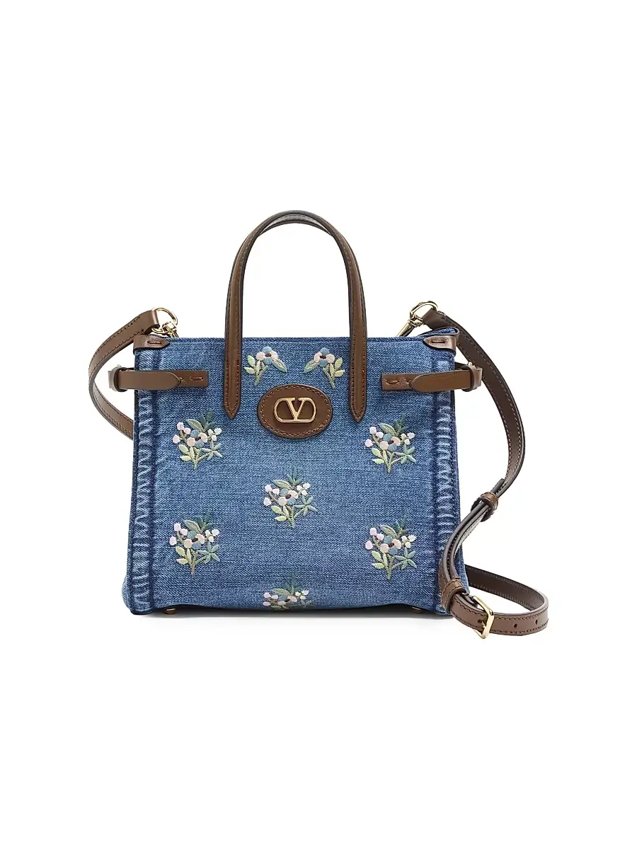 Valentino Garavani Women's Antibes Embroidered Shopping Bag in Denim - Denim