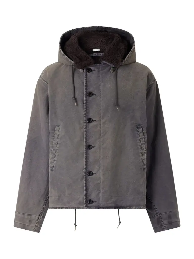 A.PRESSE Fleece-Lined Distressed Cotton-Canvas Hooded Jacket - Men