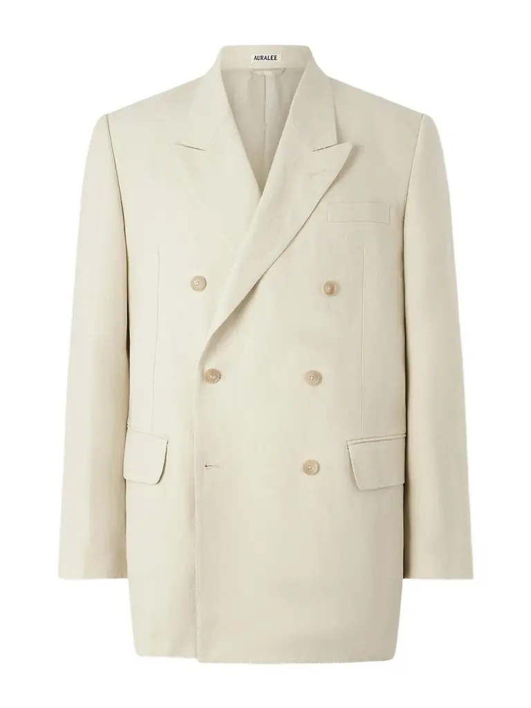 Auralee Double-Breasted Wool, Cotton And Linen-Blend Oxford Blazer - Men