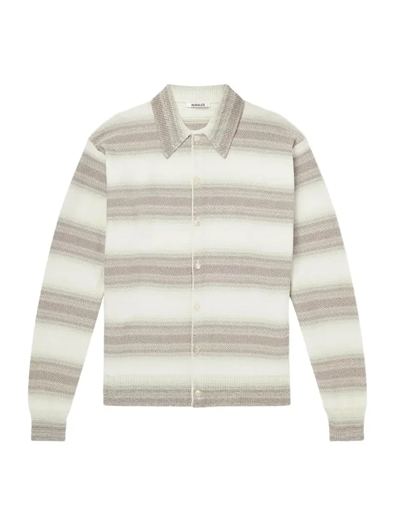Auralee Dégradé Striped Knitted Cotton and Silk-Blend Cardigan - Men
