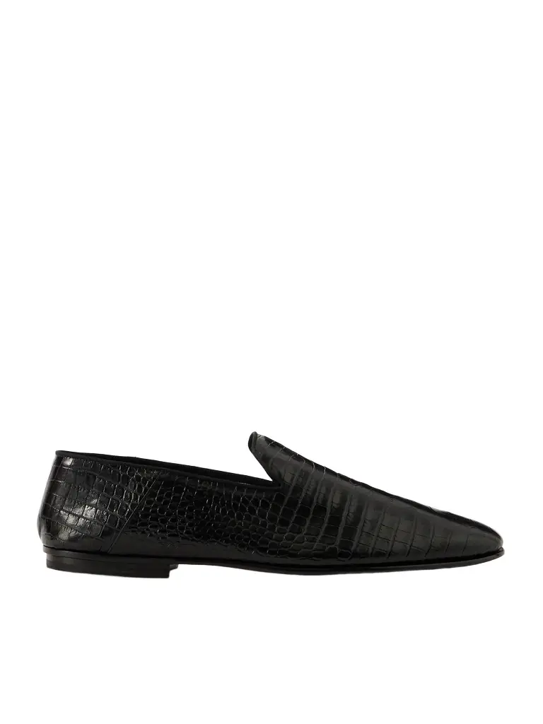 Tom Ford Steven Grosgrain-Trimmed Croc-Effect Leather Loafers - Men