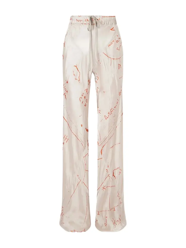 Rick Owens Bias Paneled Printed Satin Pants