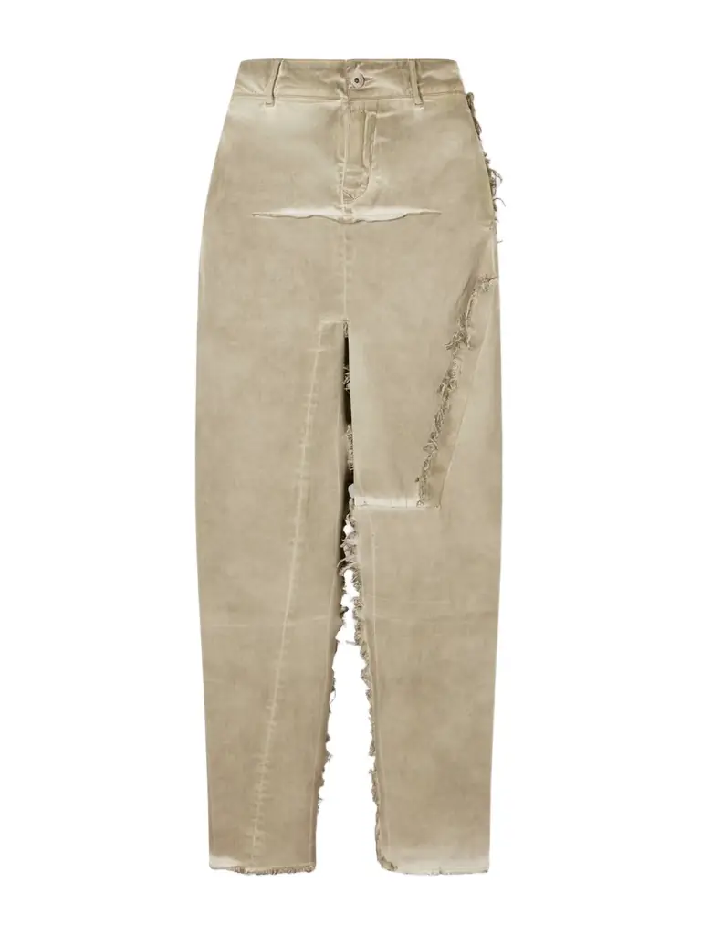 Rick Owens Frayed Denim Midi Skirt