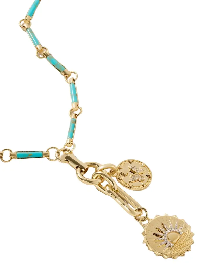 Foundrae New Beginnings Drop Element 18-karat Gold, Turquoise And Diamond Necklace