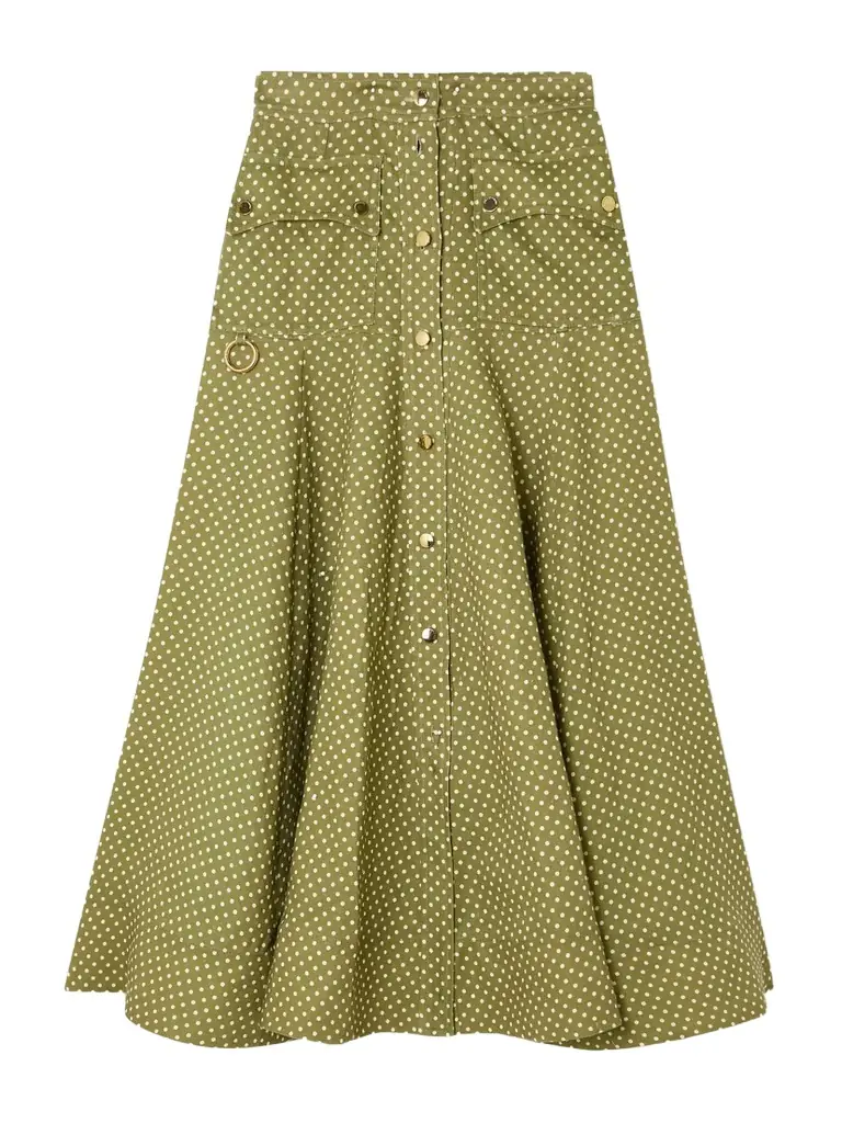 Zimmermann Luna Embellished Polka-dot Linen Midi Skirt