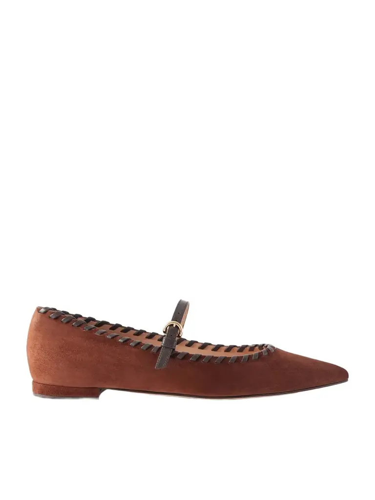 Gianvito Rossi Leather-trimmed Suede Mary Jane Ballet Flats