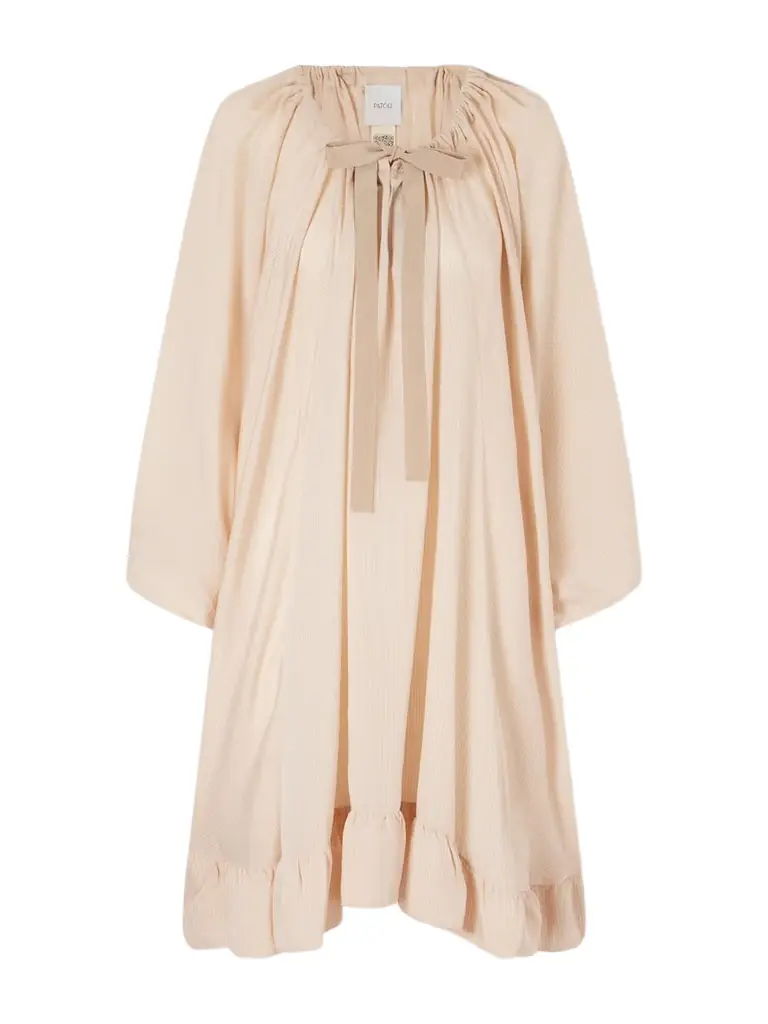 Patou Bow-detailed Striped Lyocell And Silk-blend Mini Dress
