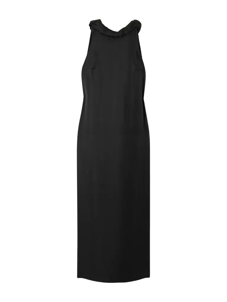 Loulou de Saison Susan Tie-detailed Draped Silk-twill Midi Dress