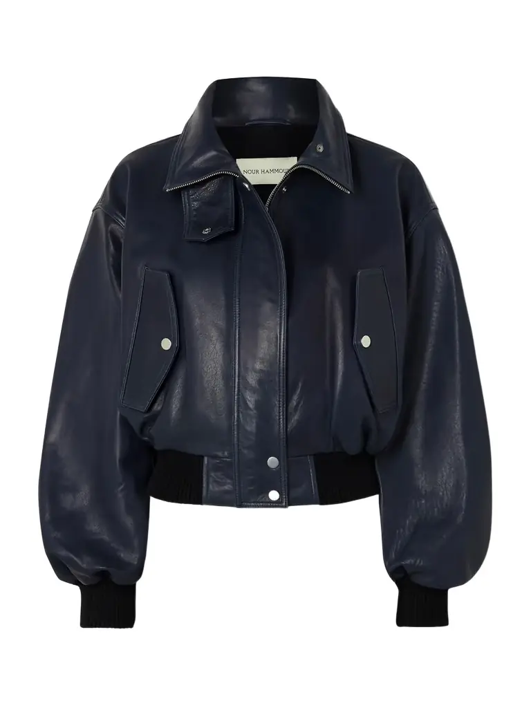 Nour Hammour Briar Cropped Leather Bomber Jacket