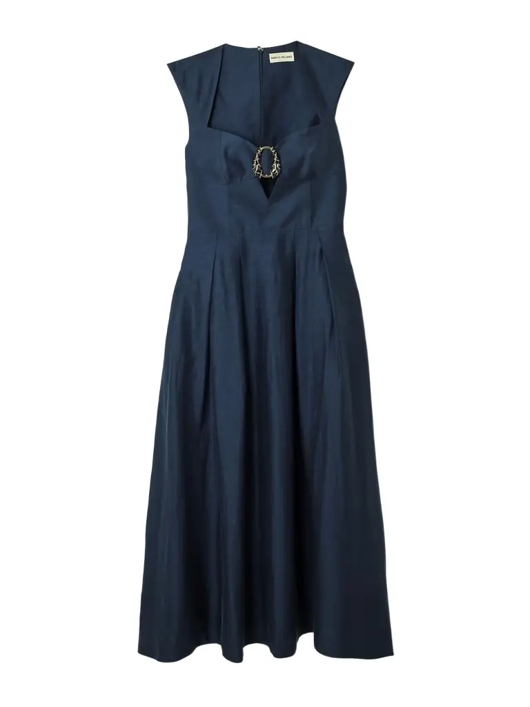 Rebecca Vallance Serenity Embellished Pleated Lyocell-blend Midi Dress