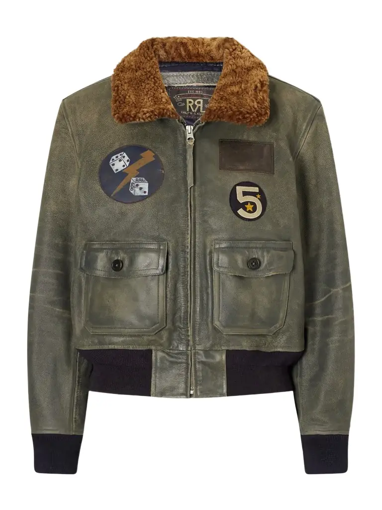 RRL Harper Plush-trimmed Appliquéd Leather Bomber Jacket