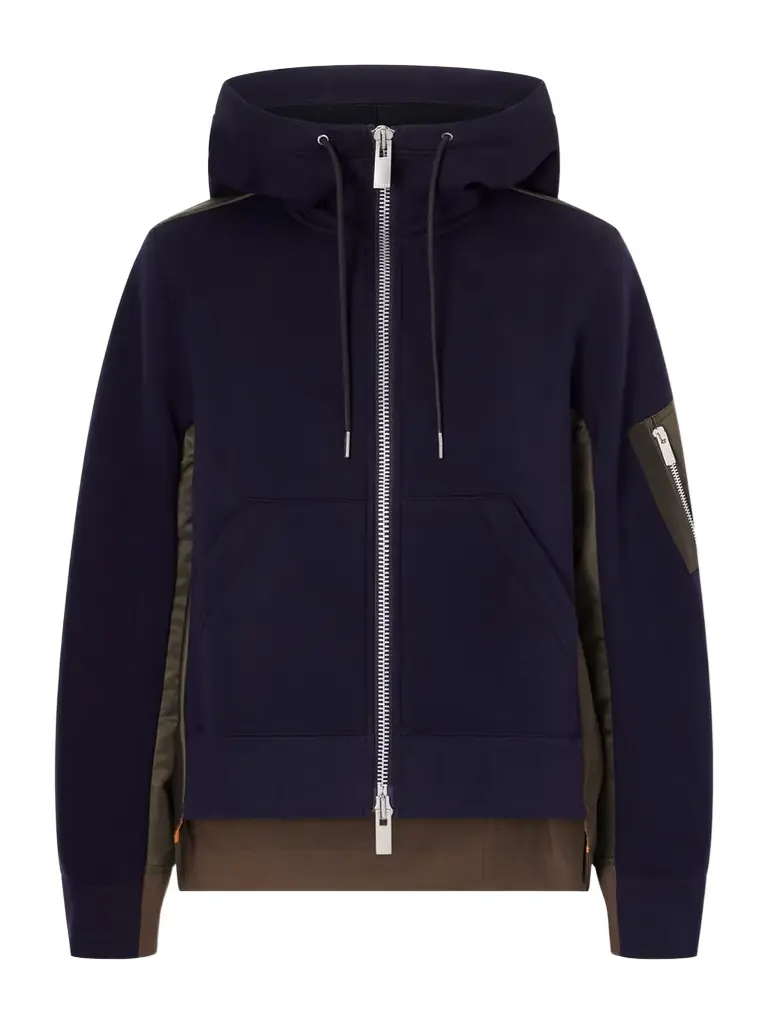 Sacai Sponge Sweat Shell-paneled Cotton-blend Jersey Zip-up Hoodie