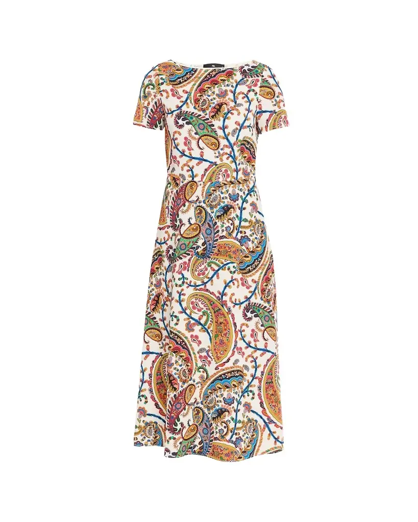 Etro Paisley-Print Short-Sleeve A-Line Midi Dress