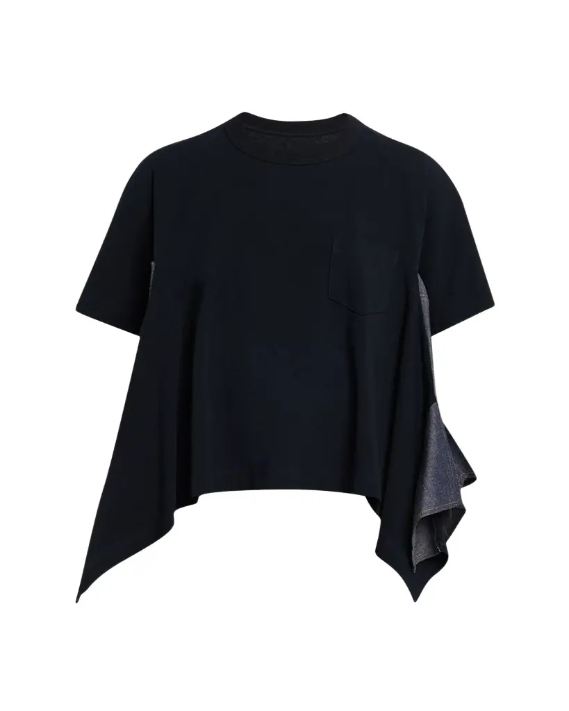 SACAI Denim Side-Panel Short-Sleeve Cotton Jersey T-Shirt