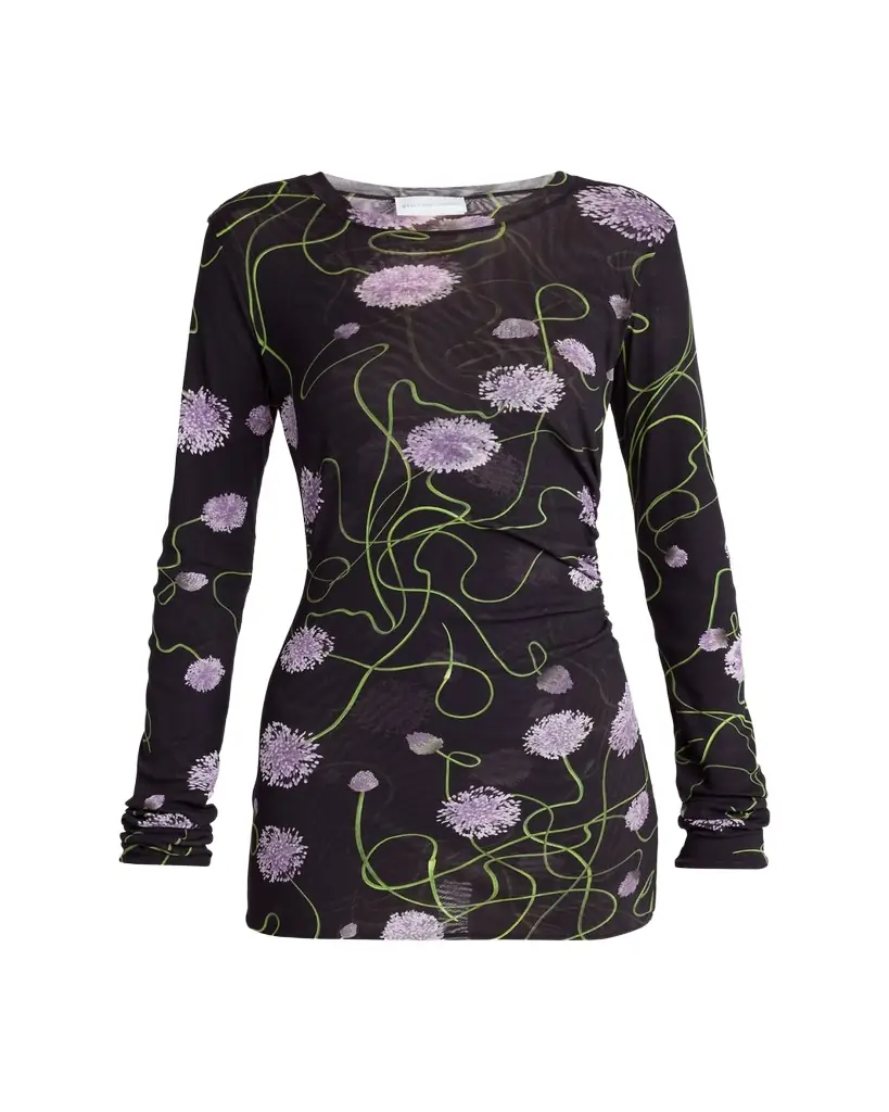Stella McCartney Twisted Allium Layered Mesh Long-Sleeve Top