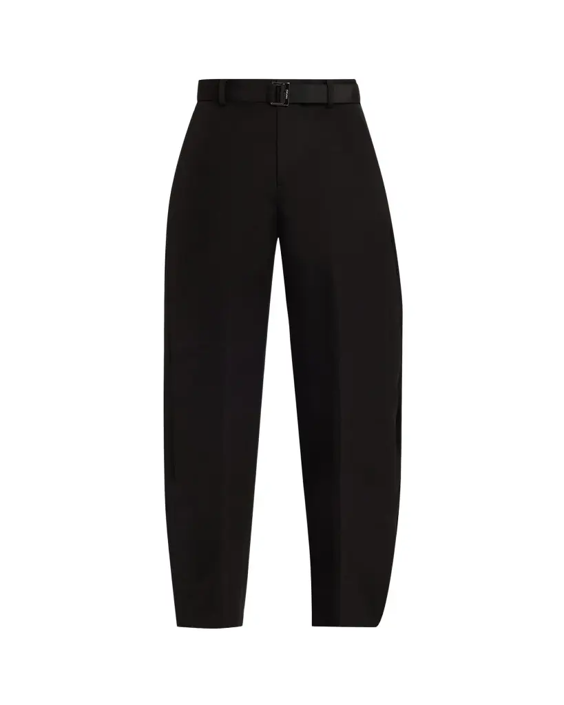 SACAI Double-Faced Silk-Cotton Barrel-Leg Ankle Pants